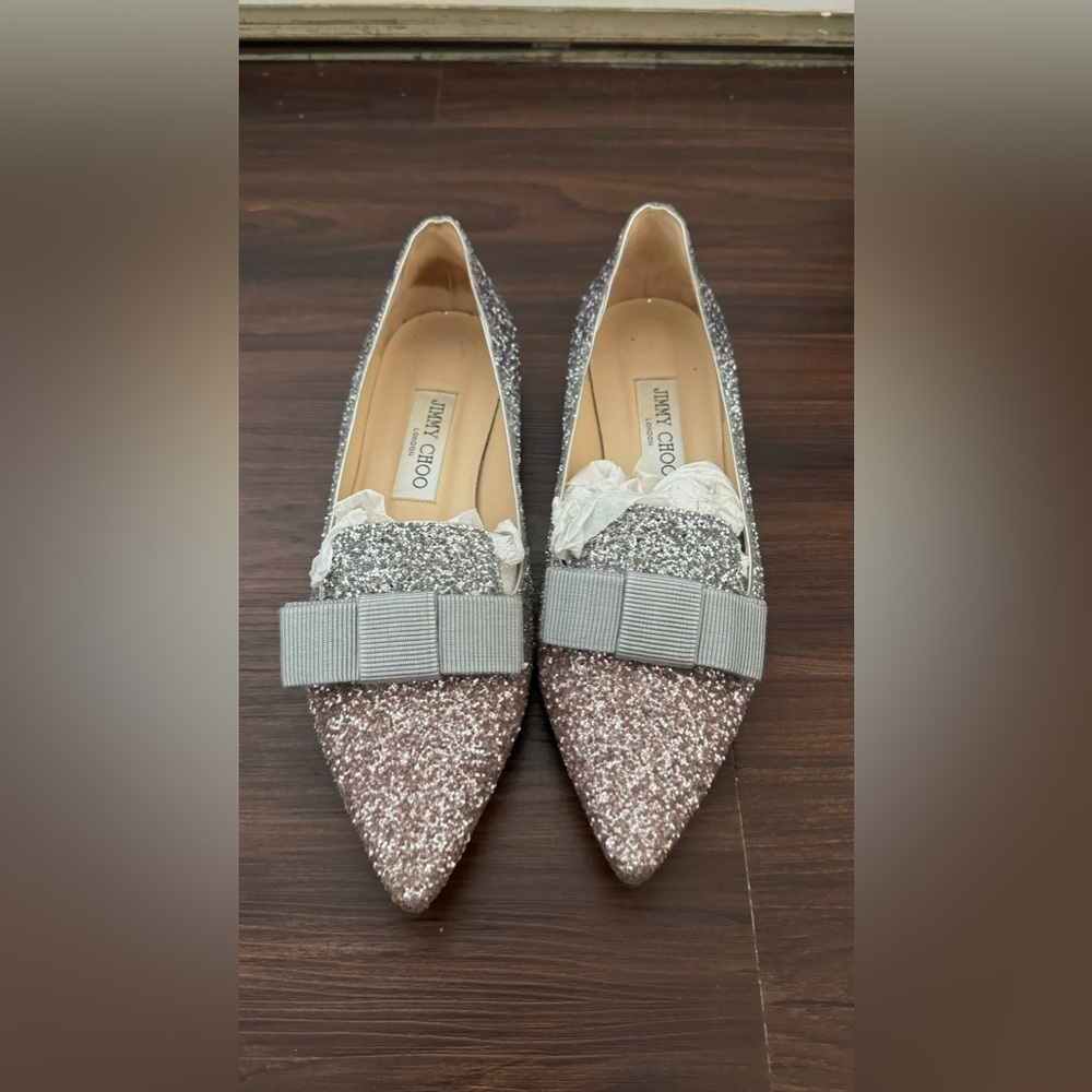 Jimmy Choo Gala Glittered flat Pink/Silver